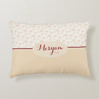 Meryam Monogram Hearts Pattern in Peach & Burgundy Accent Pillow