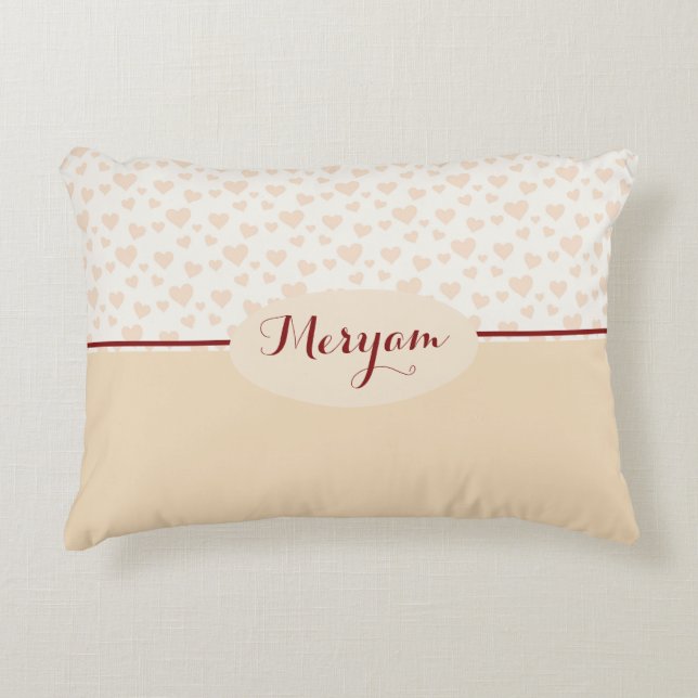 Meryam Monogram Hearts Pattern in Peach & Burgundy Accent Pillow (Front)