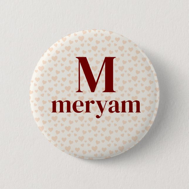Meryam Monogram with Hearts Background badge 2 Inch Round Button (Front)