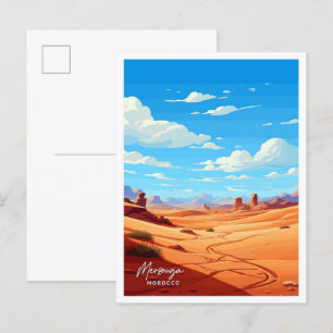 Merzouga Morocco Travel Vintage Illustration Postcard