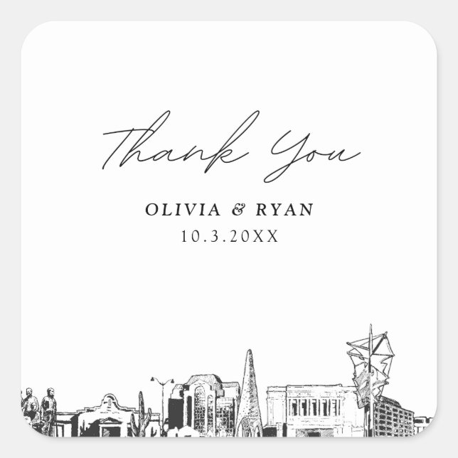 Mesa Arizona Wedding Skyline Favour Thank You Square Sticker (Front)