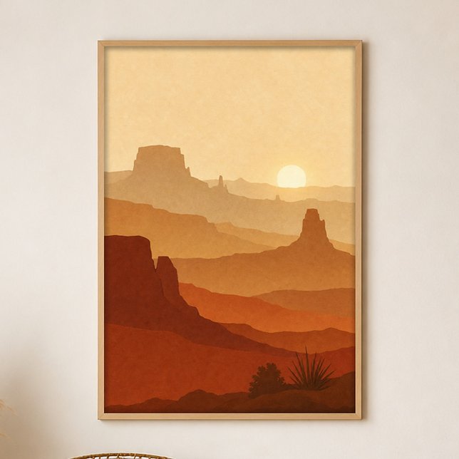 Mesa Sunset Gouache Boho Art Poster (Shown framed for scale. Poster ships unframed; frames are an optional add-on.)