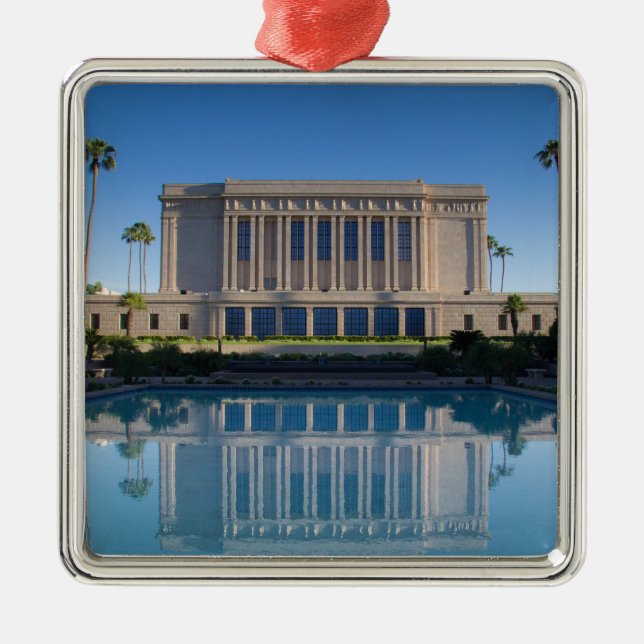 Mesa temple reflecting in a blue pool metal ornament (Front)