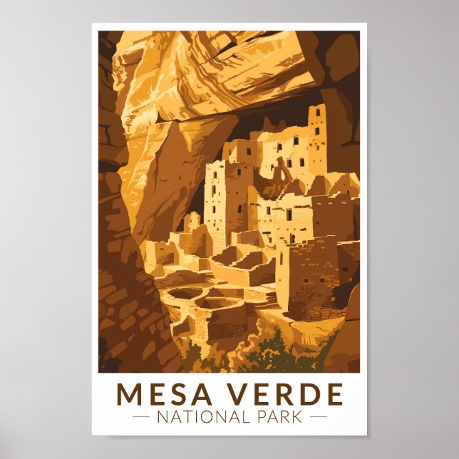 Mesa Verde National Park Cliff Palace Travel Art Poster (Front)