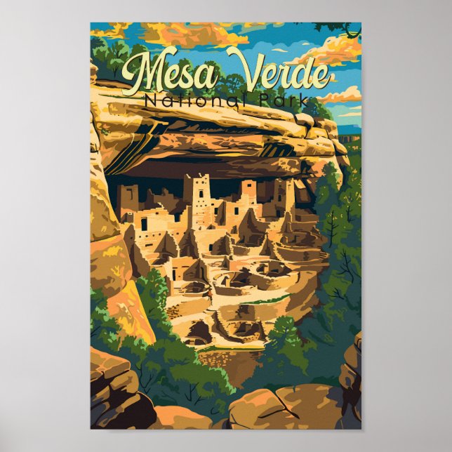 Mesa Verde National Park Illustration Travel Art Poster (Front)