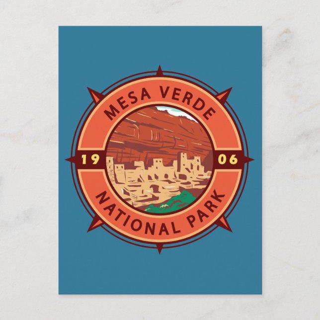 Mesa Verde National Park Retro Compass Emblem Postcard (Front)