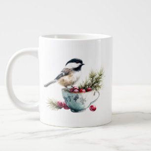 Mésange sur une tasse de thé avec des canneberges