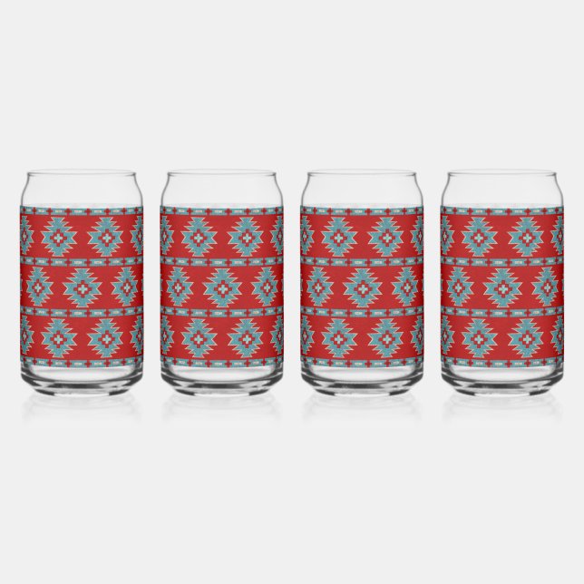 Mesas sud-ouest motif géométrique rouge et turquoi (Recto)