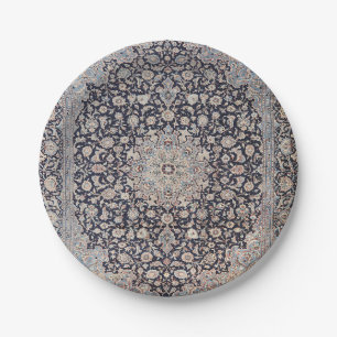 Meshed Persia Dusty Blue Dark Grey  Paper Plate