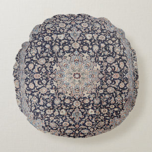 Meshed Persia Dusty Blue Dark Grey  Round Pillow