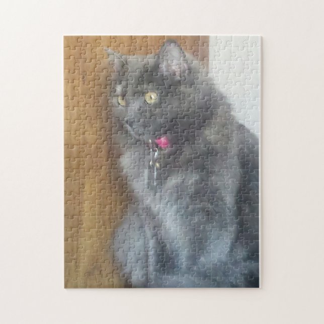Mesmerized Grey Cat Jigsaw Puzzle (Vertical)