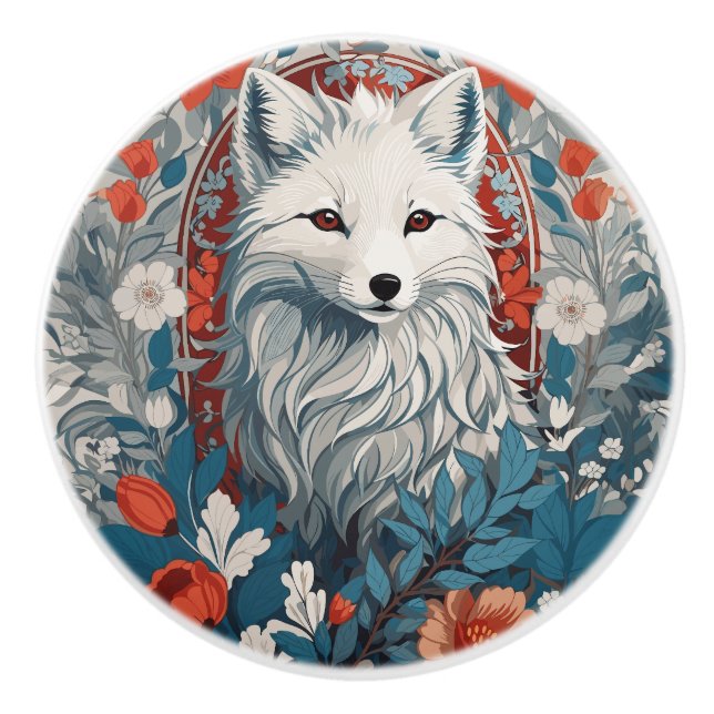 Mesmerizing Artic Fox Wildlife  Ceramic Knob (Front)