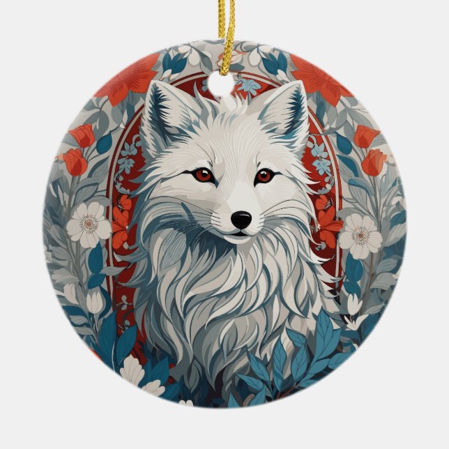 Mesmerizing Artic Fox Wildlife  Ceramic Ornament (Front)