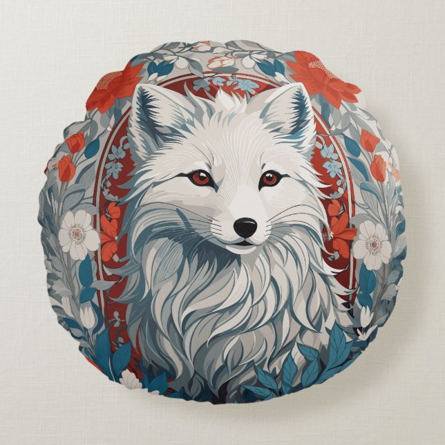 Mesmerizing Artic Fox Wildlife  Round Pillow (Front)