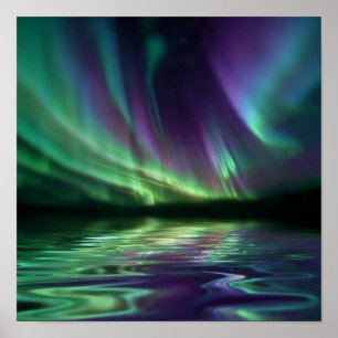 Mesmerizing Aurora Reflection - Fjord Water Detail Poster