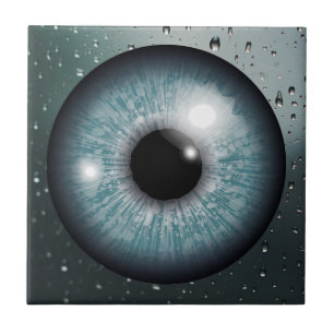 Mesmerizing Blue Eye with Water Droplets  Tile