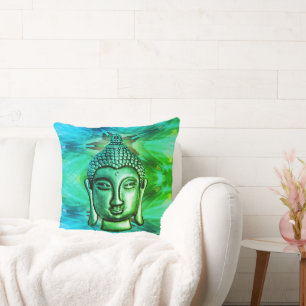 Mesmerizing Blue Green Abstract Buddha Throw Pillow