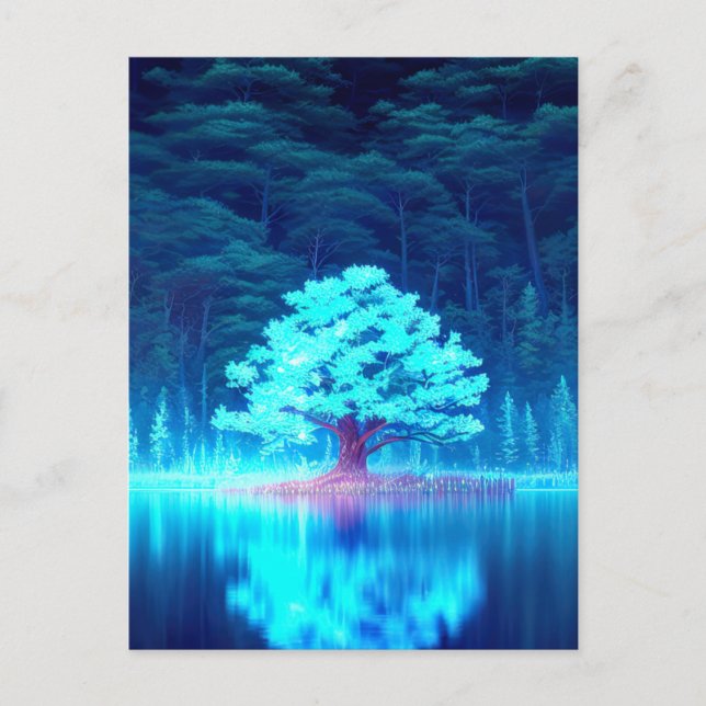 Mesmerizing Blue Tree on the Azure Lake Postcard (Front)