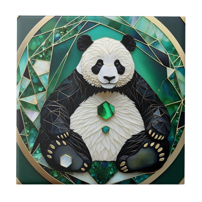 Mesmerizing Geometric Panda Tile (Front)