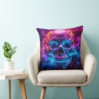 Mesmerizing glowing human skull throw pillow