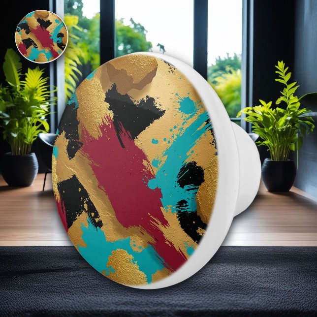 Mesmerizing Gold Sponge-Paint Pattern – Bold Black Ceramic Knob (Creator Uploaded)