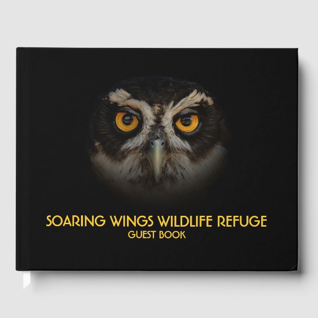 Mesmerizing Golden Eyes of a Spectacled Owl Guest Book (Front)