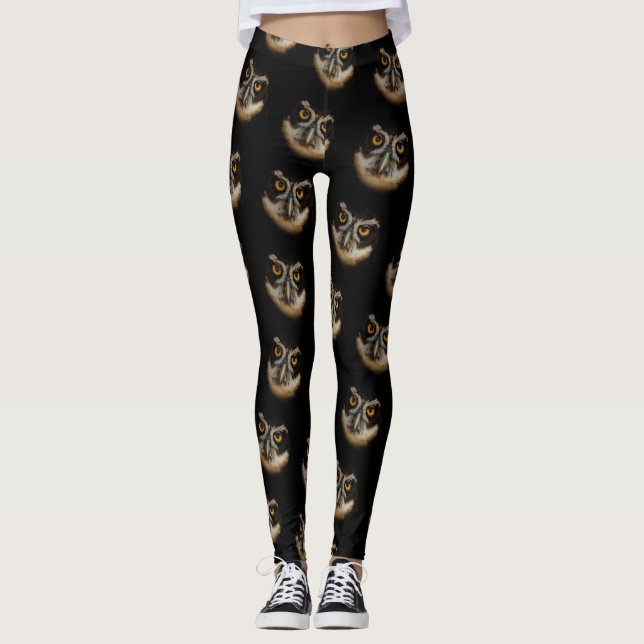 Mesmerizing Golden Eyes of a Spectacled Owl Leggings (Front)
