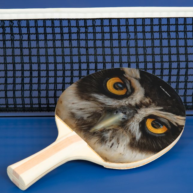 Mesmerizing Golden Eyes of a Spectacled Owl Ping Pong Paddle (Insitu)