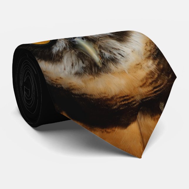 Mesmerizing Golden Eyes of a Spectacled Owl Tie (Rolled)