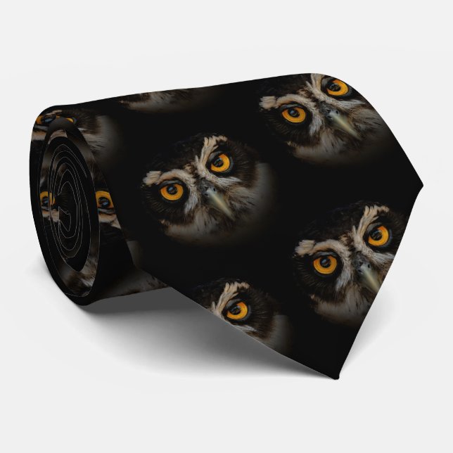 Mesmerizing Golden Eyes of a Spectacled Owl Tie (Rolled)
