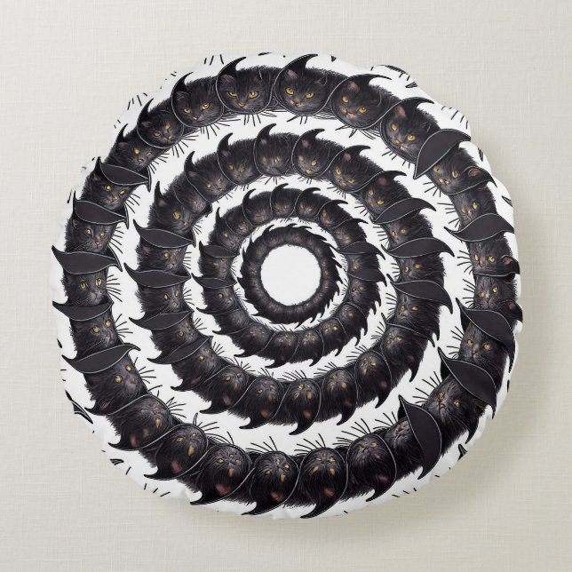 Mesmerizing Halloween Cats Round Pillow (Front)