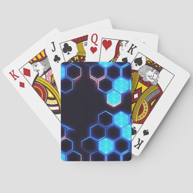 Mesmerizing Holographic Cyberpunk Hexagon Tiles Playing Cards (Back)