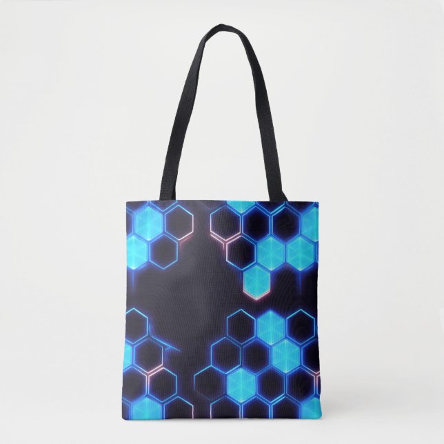 Mesmerizing Holographic Cyberpunk Hexagon Tiles Tote Bag (Front)