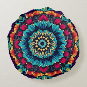 Mesmerizing Jewel Tone Kaleidoscope Round Pillow