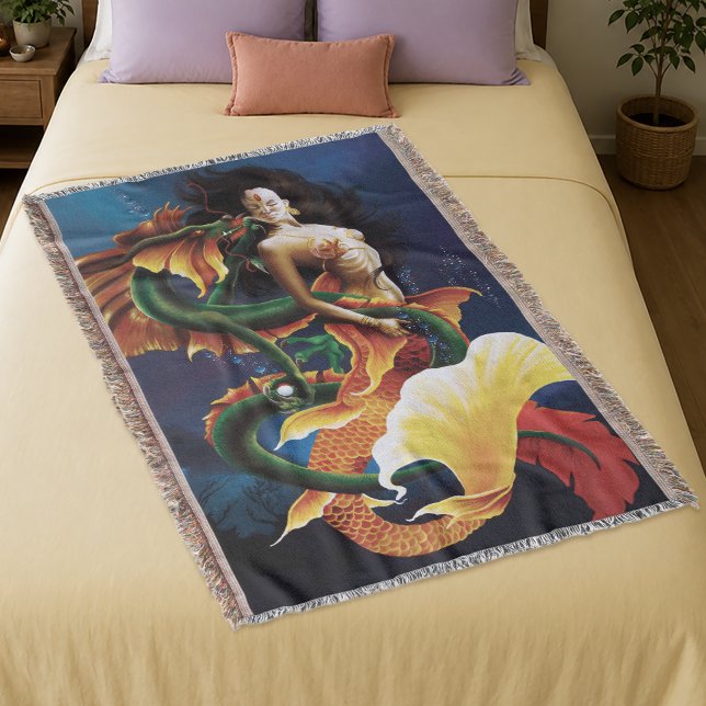 Mesmerizing Koi Mermaid Water Dragon Fantasy Throw Blanket (Creator Uploaded)