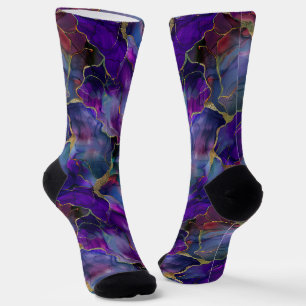 Mesmerizing Marble in Blue-Purple and Gold Veins Socks