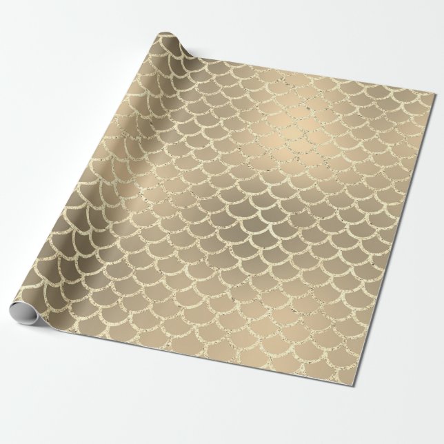 Mesmerizing Mermaid Scales Smoky Gold Champagne Wrapping Paper (Unrolled)