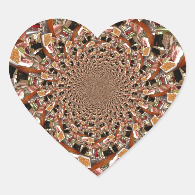 Mesmerizing Mosaic of Sushi Brown Colours Heart Sticker (Front)