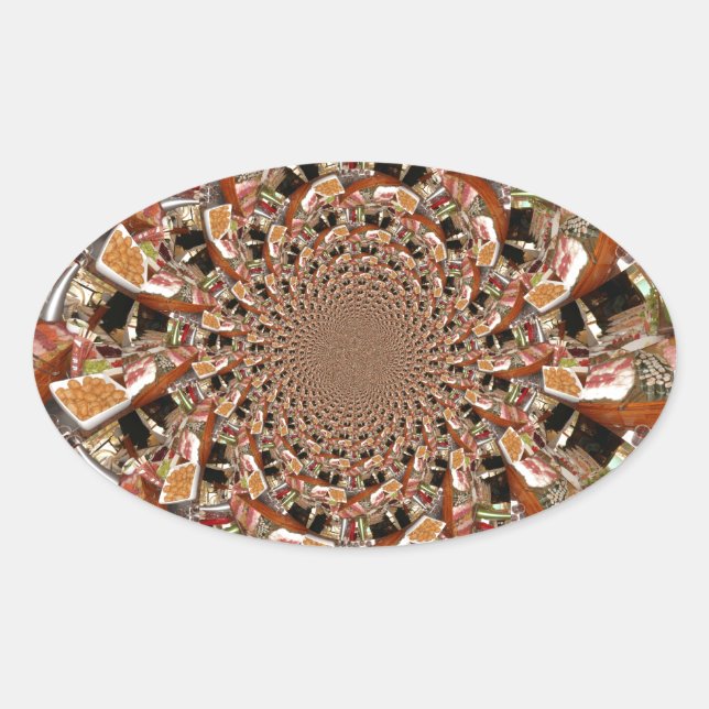 Mesmerizing Mosaic of Sushi Brown Colours Oval Sticker (Front)