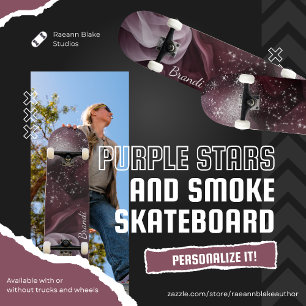 Mesmerizing Purple Stars and Smoke Skateboard