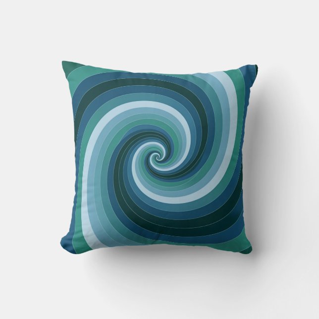 Mesmerizing Spiral in Blue and Green Throw Pillow (Front)