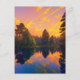 Mesmerizing Sunset in the Pine Forest Postcard