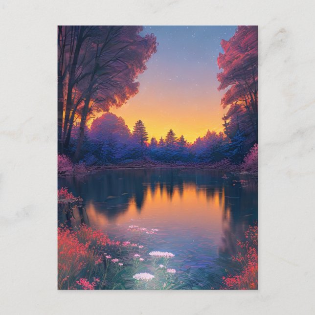 Mesmerizing Sunset Over the Charming Lake Postcard (Front)
