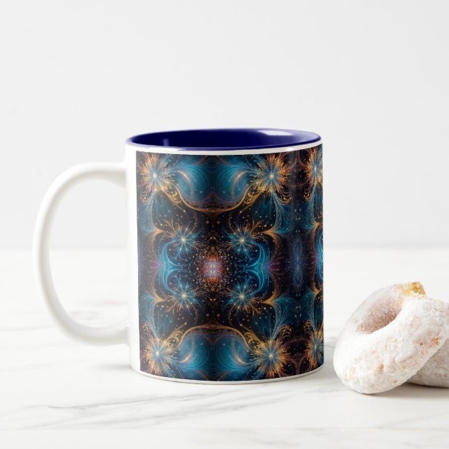 Mesmerizing Swirling Mandelbrot Motifs – Fractal A Two-Tone Coffee Mug (With Donut)