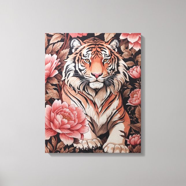 Mesmerizing Tiger Pink Flowers Canvas Print (Front)