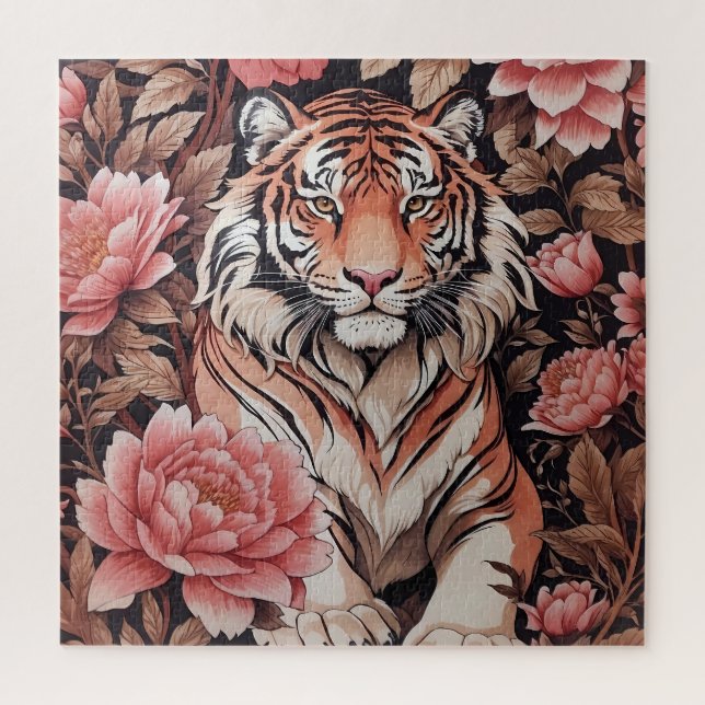 Mesmerizing Tiger Pink Flowers Jigsaw Puzzle (Vertical)