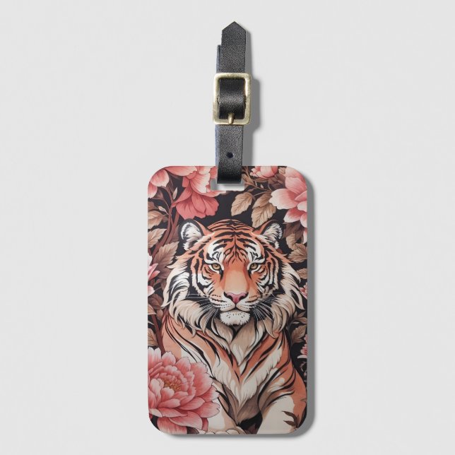 Mesmerizing Tiger Pink Flowers Luggage Tag (Front Vertical)