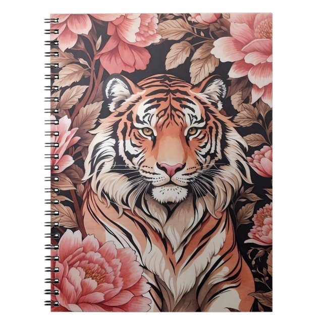 Mesmerizing Tiger Pink Flowers Notebook (Front)