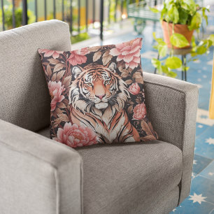 Mesmerizing Tiger Pink Flowers Throw Pillow