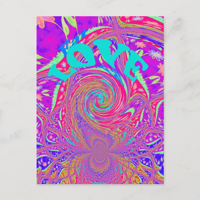 Mesmerizing Whirlpool Love Cyan Text art Graphic  Announcement Postcard (Front)